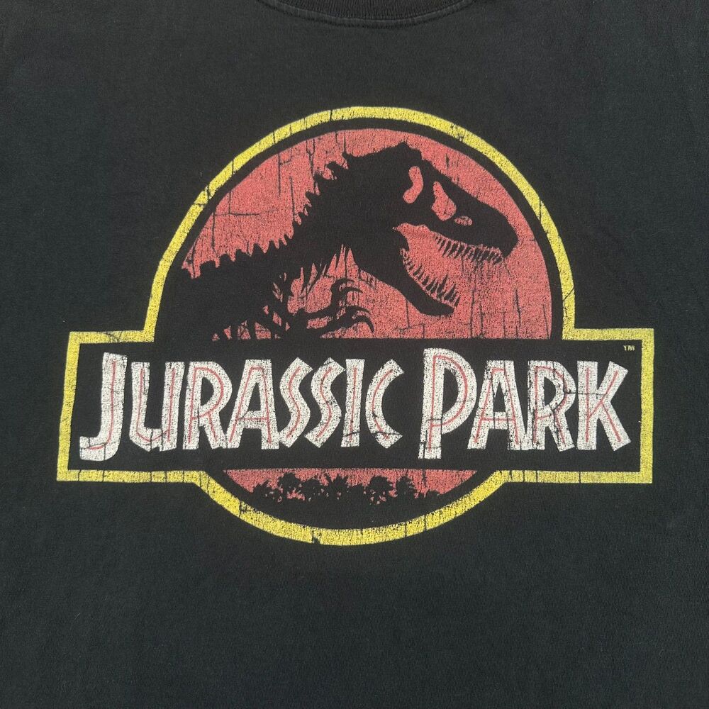 Jurassic Park Logo Classic Black Men's XL Fruit of the Loom T-Shirt Retro Y2K